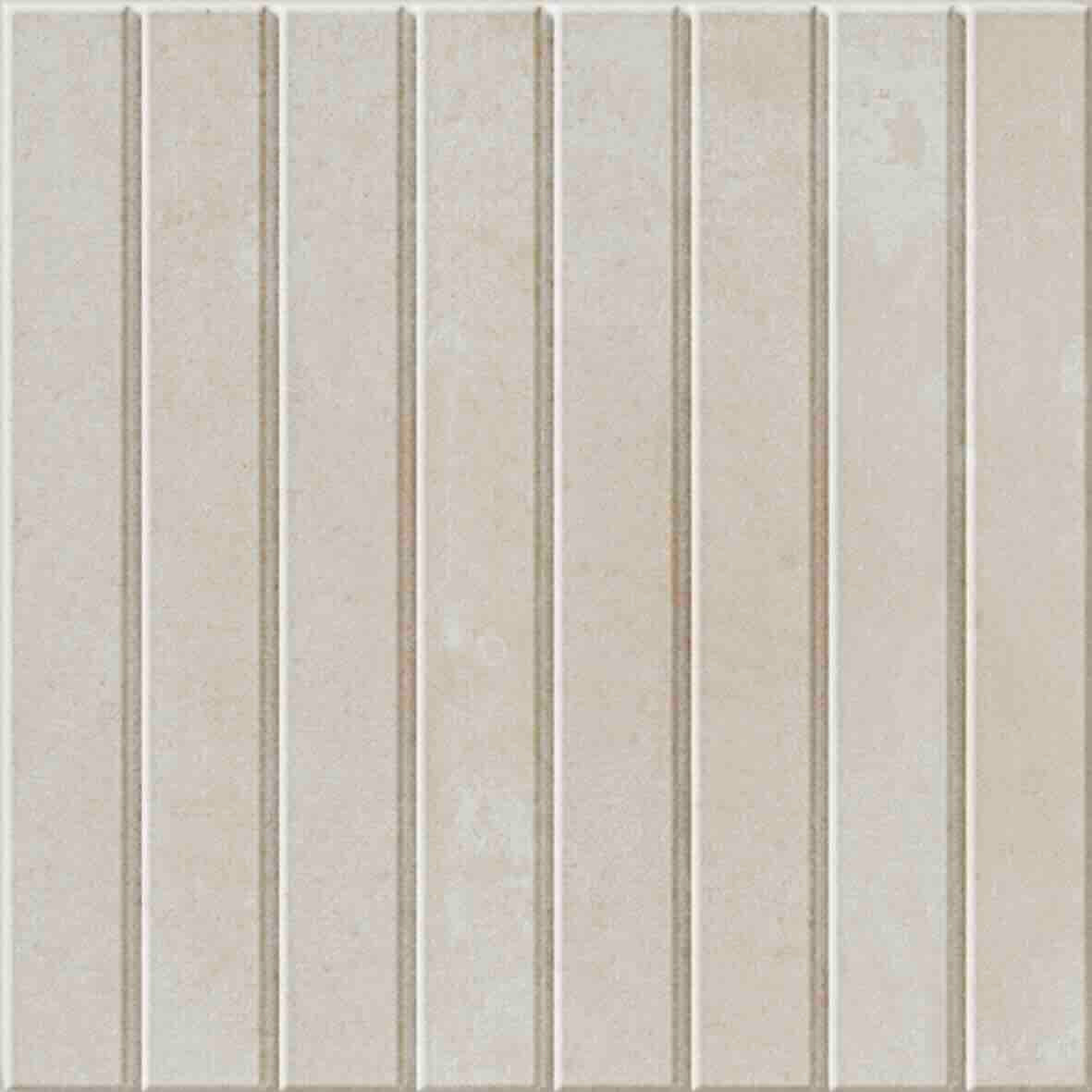 WOW Raster Lines S Fliese in Off White, quadratische Keramikfliese mit vertikalem Linienrelief und matter Oberfläche in handgemachter Optik für moderne Wand- und Bodenflächen mit ruhiger, architektonischer Struktur.