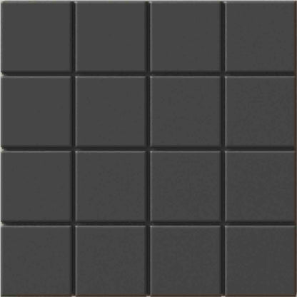 WOW Raster Grid S Fliese in Basalt, quadratische Keramikfliese mit geometrischem Rasterrelief und matter Oberfläche in handgemachter Optik für moderne Wand- und Bodenflächen mit klarer, architekt