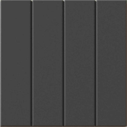 WOW Raster Lines M Fliese in Basalt, quadratische Keramikfliese mit vertikalem Linienrelief und matter Oberfläche in handgemachter Optik für moderne Wand- und Bodenflächen mit dunkler, architektonischer Struktur.
