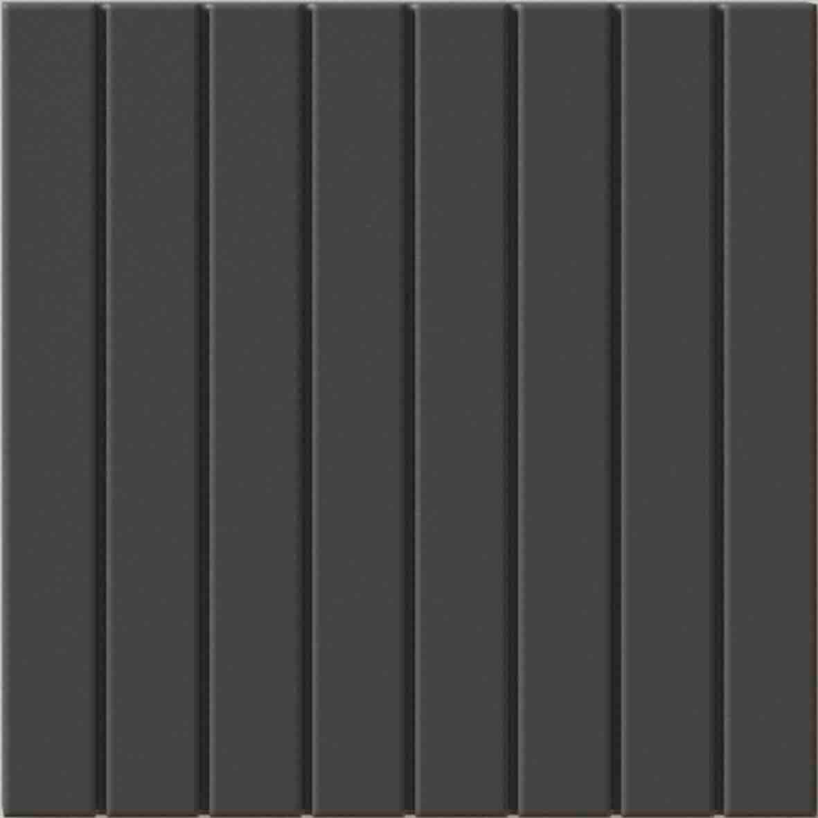 WOW Raster Lines S Fliese in Basalt, quadratische Keramikfliese mit vertikalem Linienrelief und matter Oberfläche in handgemachter Optik für moderne Wand- und Bodenflächen mit dunkler, geometrischer Struktur.
