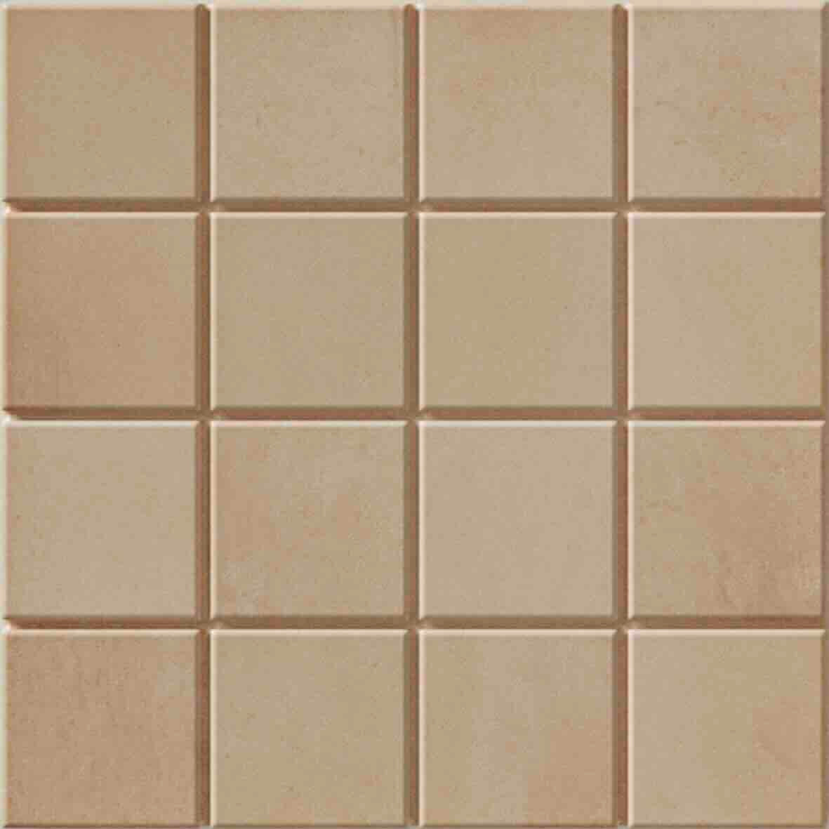 WOW Raster Grid S Fliese in Clay, quadratische Keramikfliese mit geometrischem Rasterrelief und matter Oberfläche in handgemachter Optik für moderne Wand- und Bodenflächen mit warmer, ruhiger Struktur.