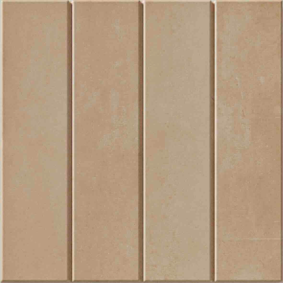 WOW Raster Lines M Fliese in Clay, quadratische Keramikfliese mit vertikalem Linienrelief und matter Oberfläche in handgemachter Optik für moderne Wand- und Bodenflächen mit warmer, architektonischer Struktur.