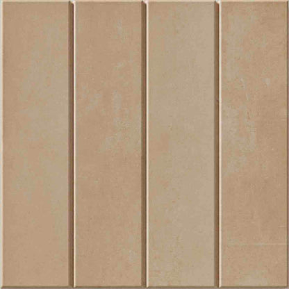 WOW Raster Lines M Fliese in Clay, quadratische Keramikfliese mit vertikalem Linienrelief und matter Oberfläche in handgemachter Optik für moderne Wand- und Bodenflächen mit warmer, architektonischer Struktur.
