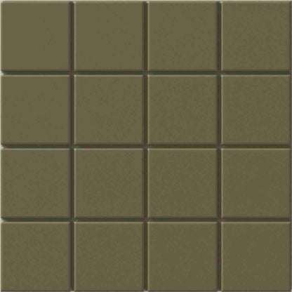 WOW Raster Grid S Fliese in Moss-Grün, quadratische Keramikfliesen mit geometrischem Rasterrelief, matte Oberfläche in handgemachter Optik für moderne Wandgestaltungen.