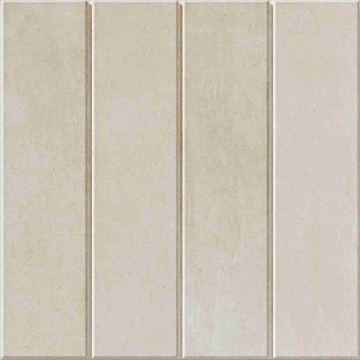 WOW Raster Lines M Fliese in Off White, quadratische Keramikfliese mit vertikalem Linienrelief und matter Oberfläche in handgemachter Optik für moderne Wand- und Bodenflächen mit ruhiger, geometrischer Struktur.