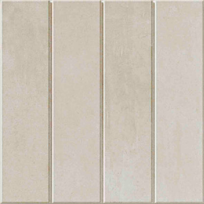 WOW Raster Lines M Fliese in Off White, quadratische Keramikfliese mit vertikalem Linienrelief und matter Oberfläche in handgemachter Optik für moderne Wand- und Bodenflächen mit ruhiger, geometrischer Struktur.
